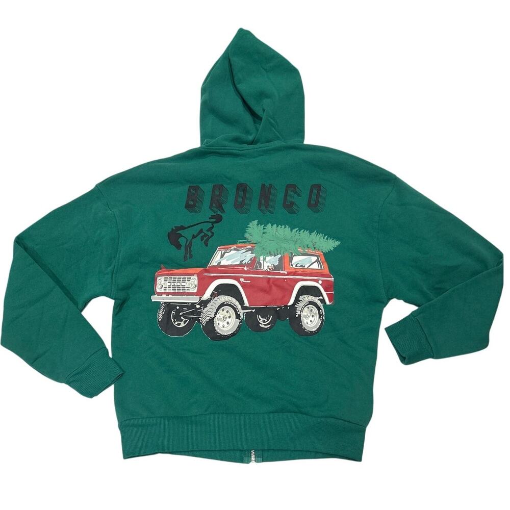 NWT Green Zip Jacket Hood Christmas Tree Red Ford Bronco Official Licensed XS